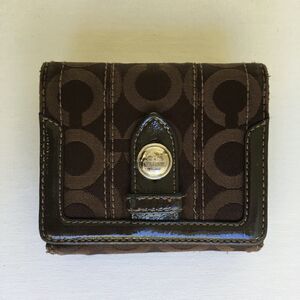 Coach Tribeca Op Art French Purse Small Wallet Silver/Dark Brown/Brown No 43123